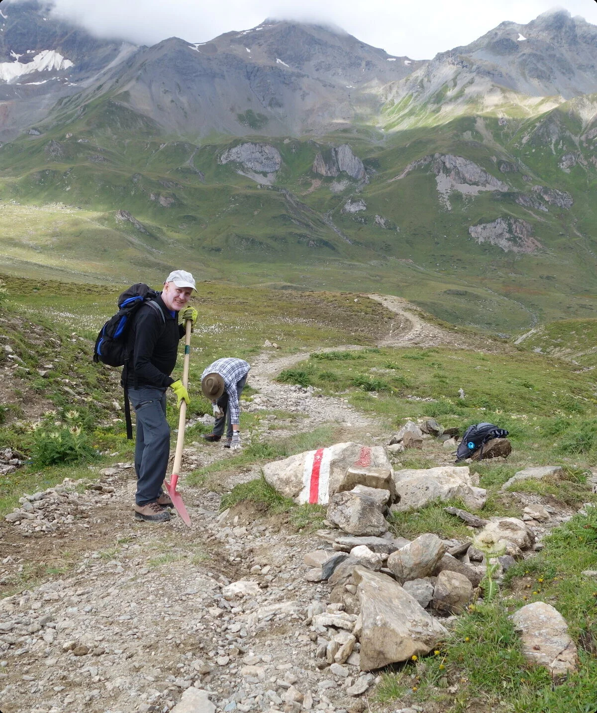 Wegearbeiten an Fuorcla Val Gronda/Val dals Gips | © DAV Heidelberg/Marc Derungs